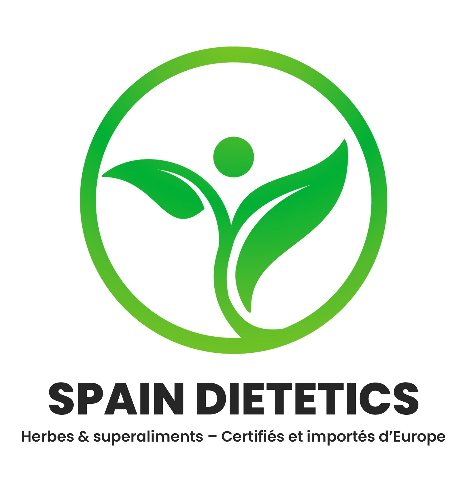 Green circular logo featuring a stylized plant figure and the text 'SPAIN DIETETICS' below.